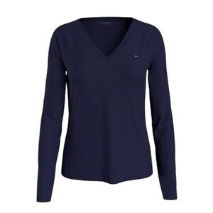 Tommy Hilfiger Women’s Navy Blue V Neck Long Sleeve T Shirt Size Medium